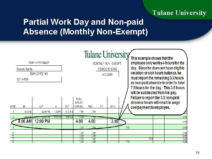 Tulane University Partial Work Day and Non-paid Absence (Monthly Non-Exempt) 19 