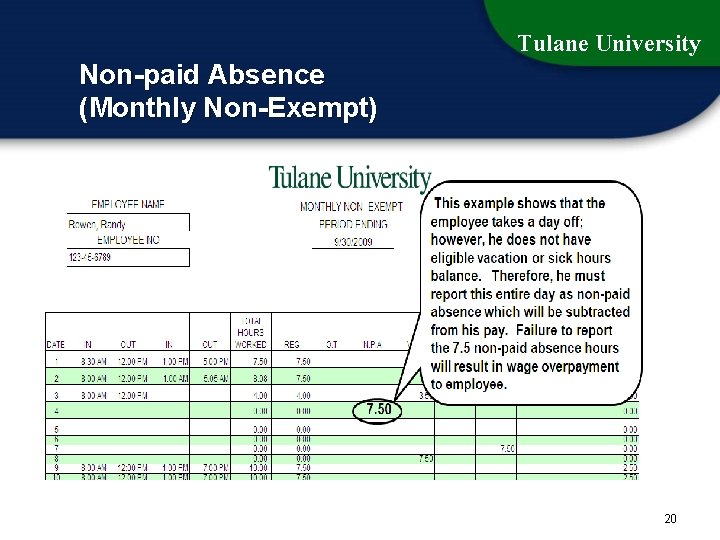 Tulane University Non-paid Absence (Monthly Non-Exempt) 20 