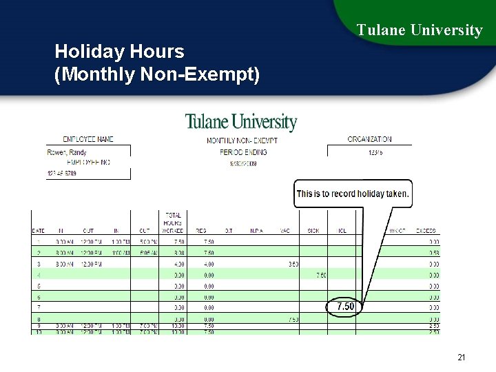 Tulane University Holiday Hours (Monthly Non-Exempt) 21 
