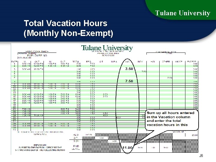 Tulane University Total Vacation Hours (Monthly Non-Exempt) 26 