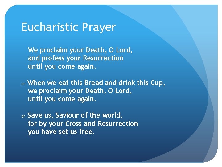 Eucharistic Prayer We proclaim your Death, O Lord, and profess your Resurrection until you
