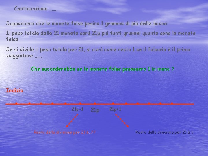 Continuazione …… Supponiamo che le monete false pesino 1 grammo di più delle buone: