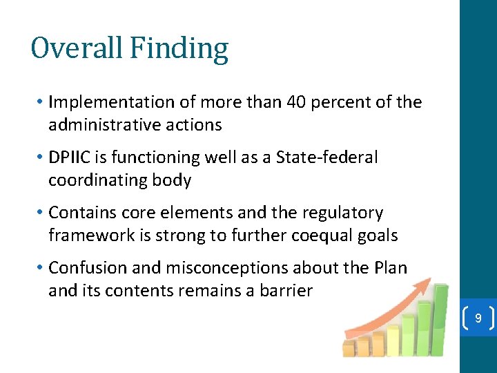 Overall Finding • Implementation of more than 40 percent of the administrative actions •