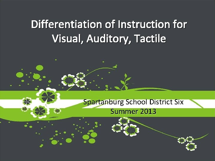 Differentiation of Instruction for Visual, Auditory, Tactile Spartanburg School District Six Summer 2013 