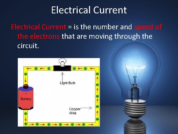 Electrical Current = is the number and speed of the electrons that are moving