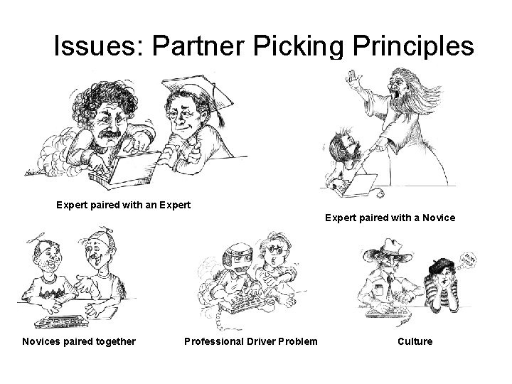 Issues: Partner Picking Principles Expert paired with an Expert paired with a Novices paired