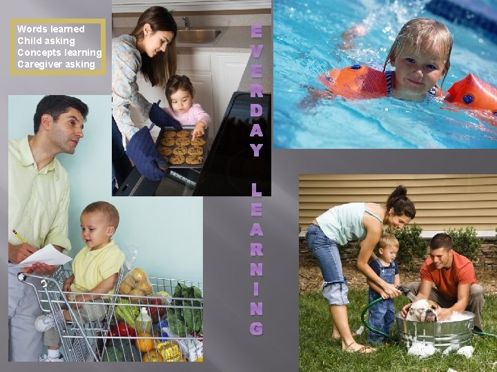 Words learned Child asking Concepts learning Caregiver asking E V E R D A Words learned Child asking Concepts learning Caregiver asking E V E R D A