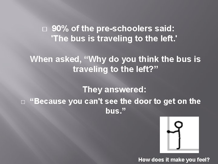 � 90% of the pre-schoolers said: 'The bus is traveling to the left. '