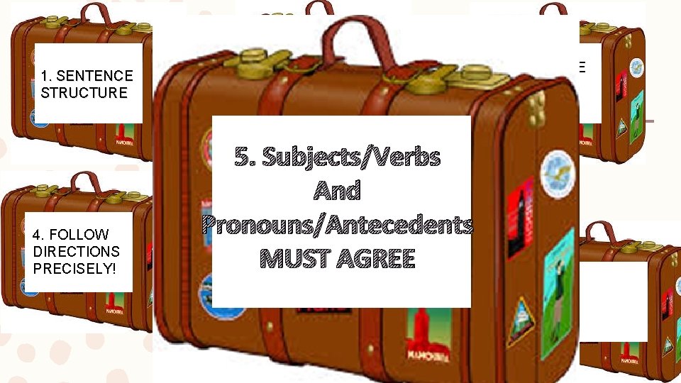 1. SENTENCE STRUCTURE 4. FOLLOW DIRECTIONS PRECISELY! 2. ELIMINATE WORDY EXPRESSIONS 5. Subjects/Verbs And