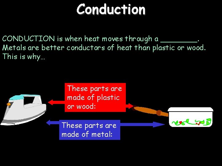 Conduction CONDUCTION is when heat moves through a ____. Metals are better conductors of