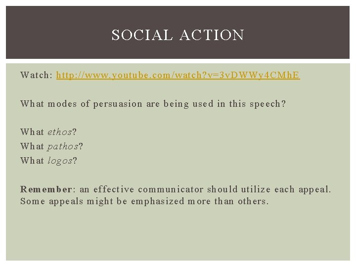 SOCIAL ACTION Watch: http: //www. youtube. com/watch? v=3 v. DWWy 4 CMh. E What