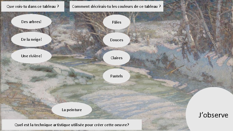 Que vois-tu dans ce tableau ? Comment décrirais-tu les couleurs de ce tableau ?