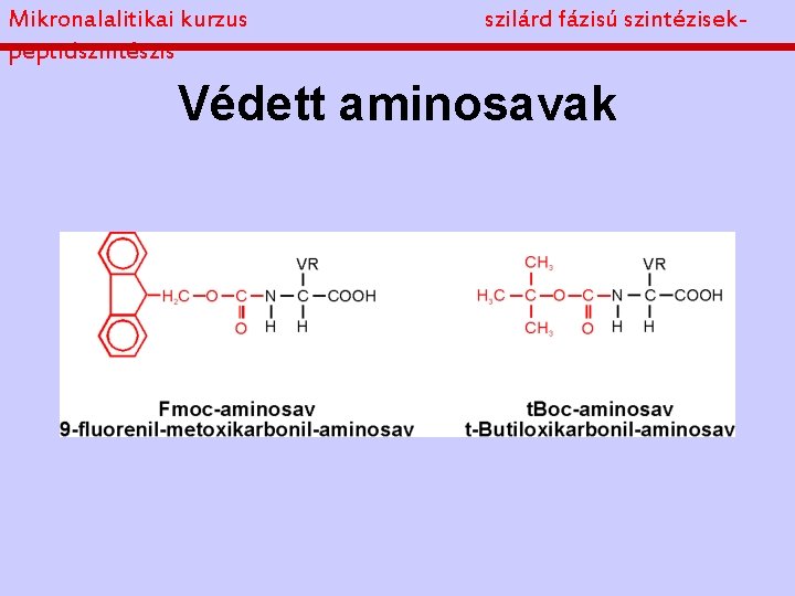 Mikronalalitikai kurzus peptidszintészis szilárd fázisú szintézisek- Védett aminosavak 