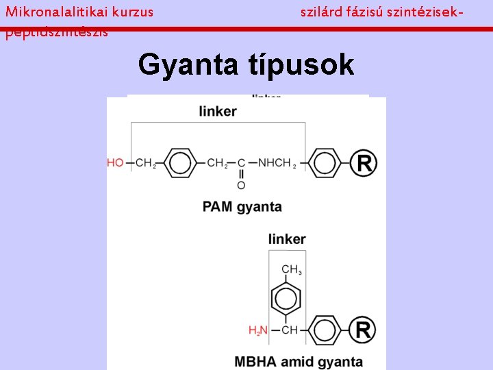 Mikronalalitikai kurzus peptidszintészis szilárd fázisú szintézisek- Gyanta típusok 