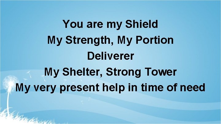 You are my Shield My Strength, My Portion Deliverer My Shelter, Strong Tower My