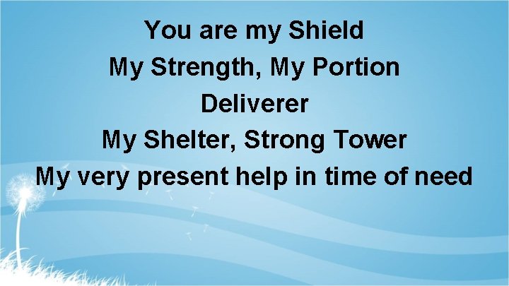 You are my Shield My Strength, My Portion Deliverer My Shelter, Strong Tower My