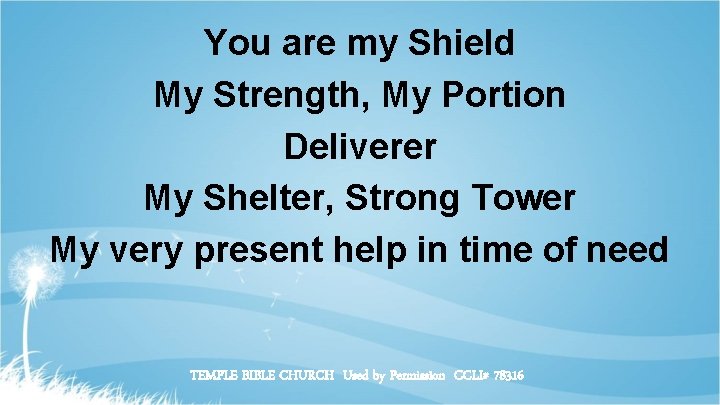 You are my Shield My Strength, My Portion Deliverer My Shelter, Strong Tower My