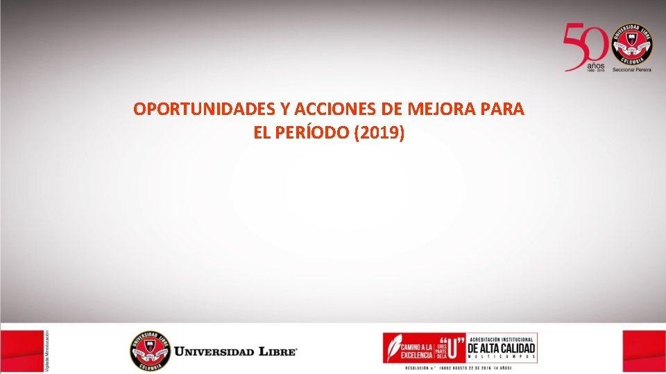 OPORTUNIDADES Y ACCIONES DE MEJORA PARA EL PERÍODO (2019) 