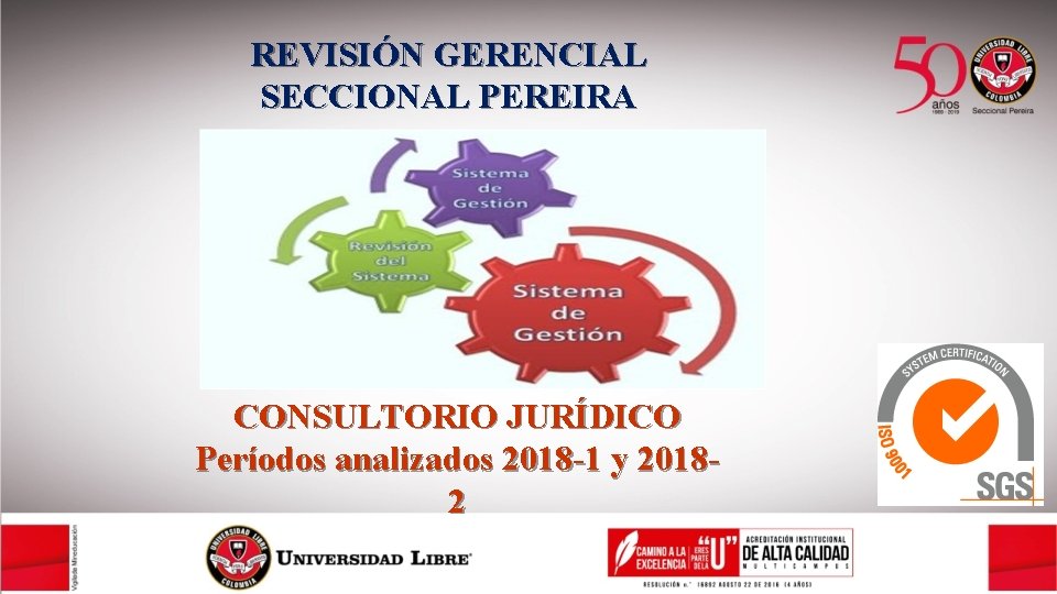 REVISIÓN GERENCIAL SECCIONAL PEREIRA CONSULTORIO JURÍDICO Períodos analizados 2018 -1 y 20182 