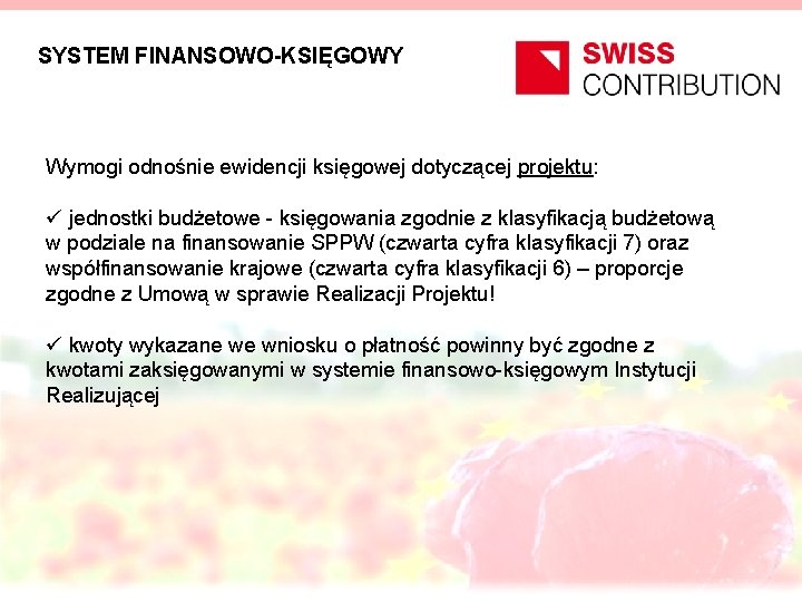 SYSTEM FINANSOWO-KSIĘGOWY Wymogi odnośnie ewidencji księgowej dotyczącej projektu: ü jednostki budżetowe - księgowania zgodnie