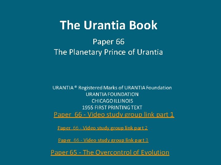 The Urantia Book Paper 66 The Planetary Prince of Urantia Paper 66 - Video