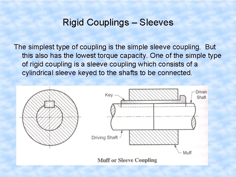 Rigid Couplings – Sleeves The simplest type of coupling is the simple sleeve coupling.