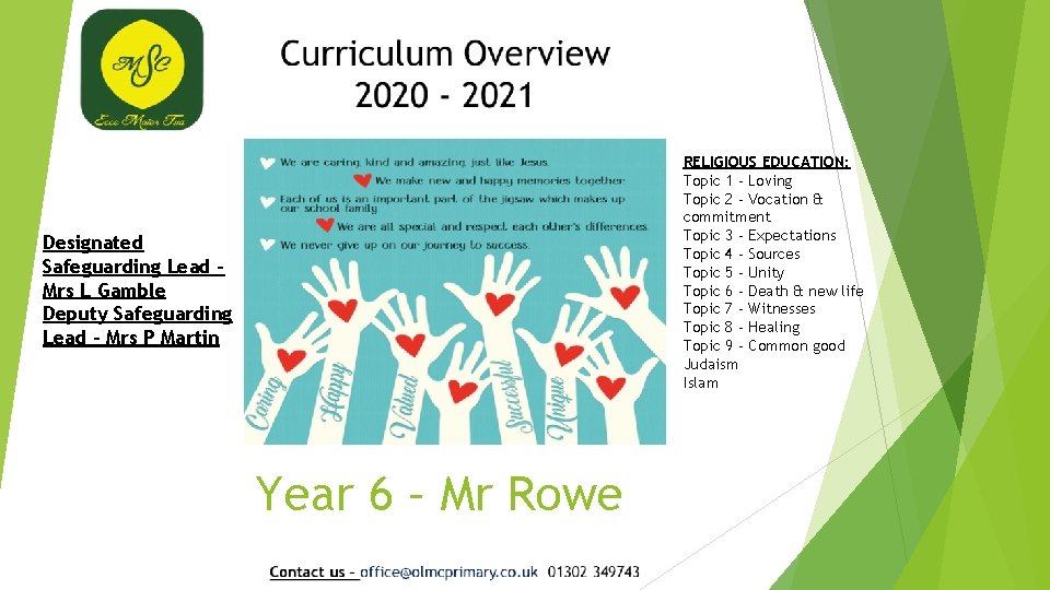 RELIGIOUS EDUCATION: Topic 1 - Loving Topic 2 - Vocation & commitment Topic 3