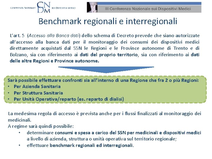 Benchmark regionali e interregionali L’art. 5 (Accesso alla Banca dati) dello schema di Decreto