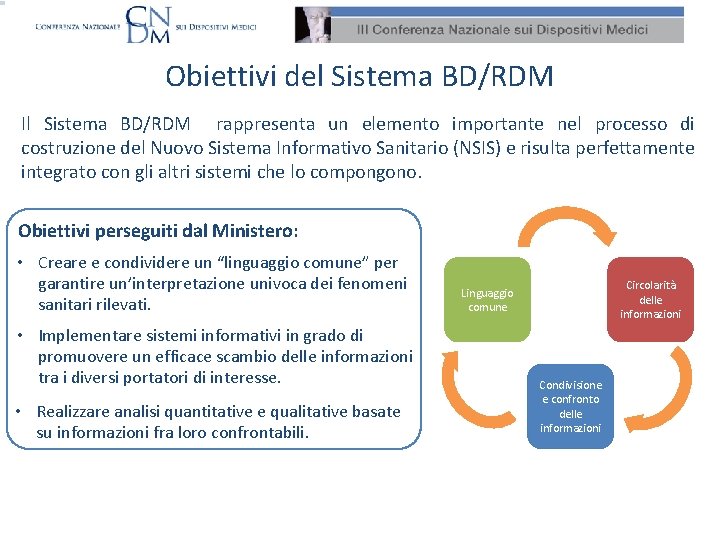 Obiettivi del Sistema BD/RDM Il Sistema BD/RDM rappresenta un elemento importante nel processo di
