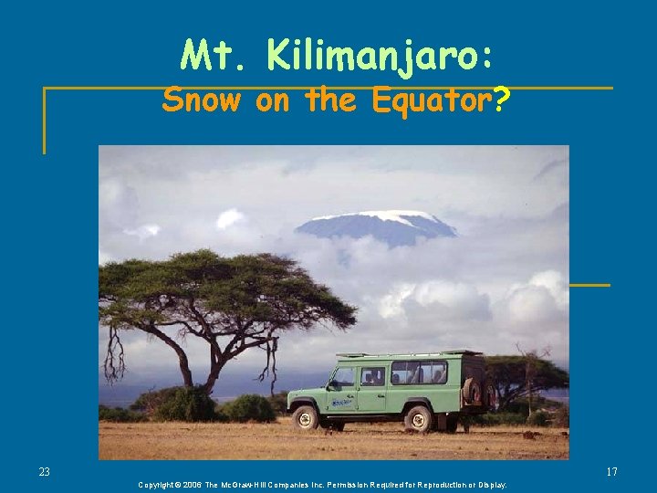Mt. Kilimanjaro: Snow on the Equator? 23 17 Copyright © 2006 The Mc. Graw-Hill
