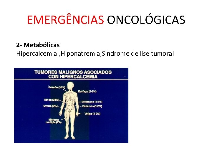 EMERGÊNCIAS ONCOLÓGICAS 2 - Metabólicas Hipercalcemia , Hiponatremia, Síndrome de lise tumoral 