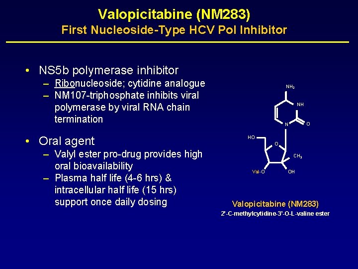 Valopicitabine (NM 283) First Nucleoside-Type HCV Pol Inhibitor • NS 5 b polymerase inhibitor
