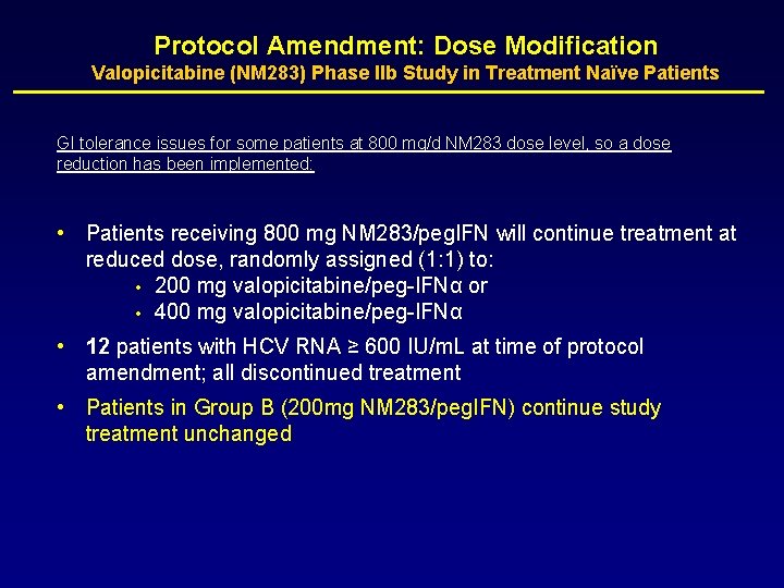 Protocol Amendment: Dose Modification Valopicitabine (NM 283) Phase IIb Study in Treatment Naïve Patients