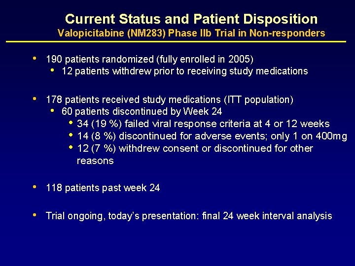 Current Status and Patient Disposition Valopicitabine (NM 283) Phase IIb Trial in Non-responders •