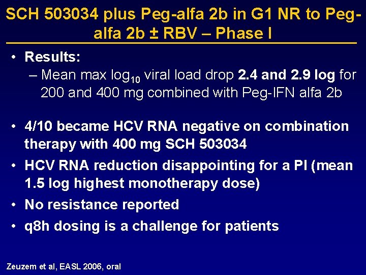 SCH 503034 plus Peg-alfa 2 b in G 1 NR to Pegalfa 2 b