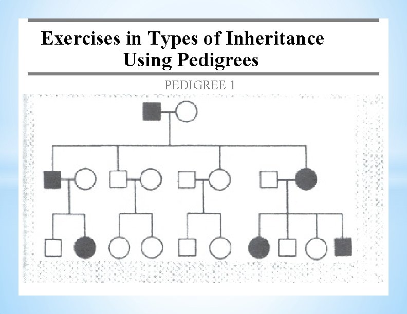 Exercises in Types of Inheritance Using Pedigrees PEDIGREE 1 