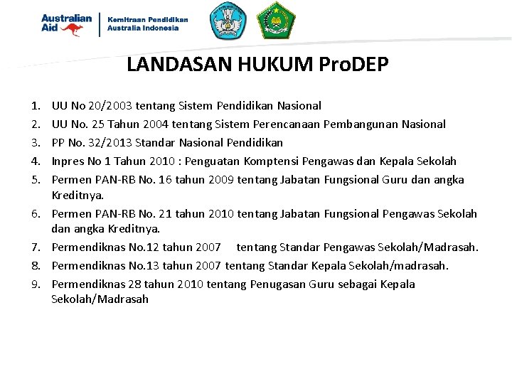 LANDASAN HUKUM Pro. DEP 1. 2. 3. 4. 5. 6. 7. 8. 9. UU