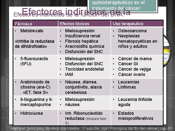 quimioterapéuticos en el tratamiento del cáncer Efectores indirectos de la función del DNA: •