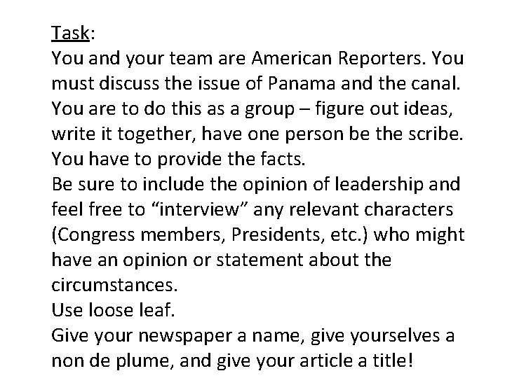 Task: You and your team are American Reporters. You must discuss the issue of