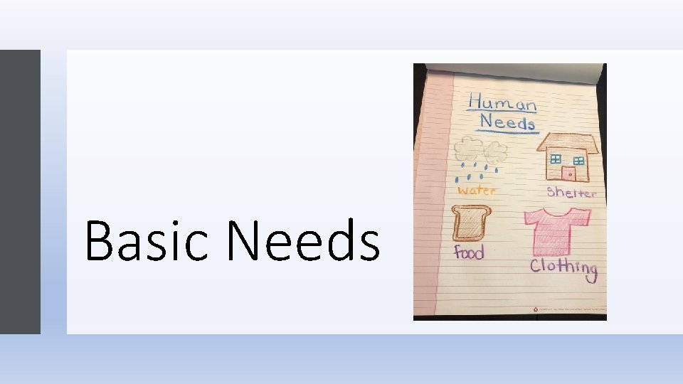 Basic Needs Social Studies schedule for March 30