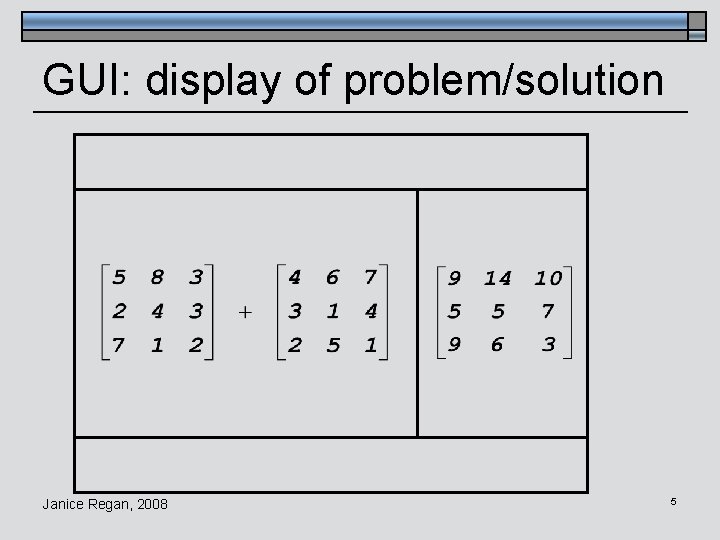 GUI: display of problem/solution Janice Regan, 2008 5 