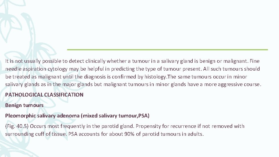 It is not usually possible to detect clinically whether a tumour in a salivary