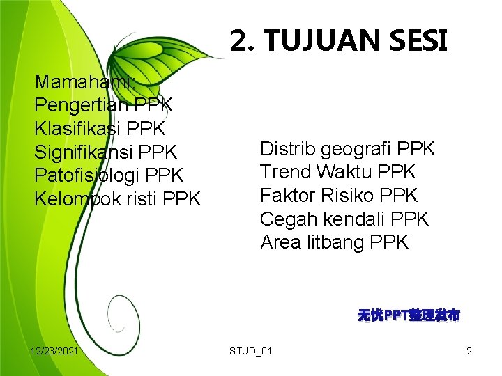 2. TUJUAN SESI Mamahami: Pengertian PPK Klasifikasi PPK Signifikansi PPK Patofisiologi PPK Kelompok risti