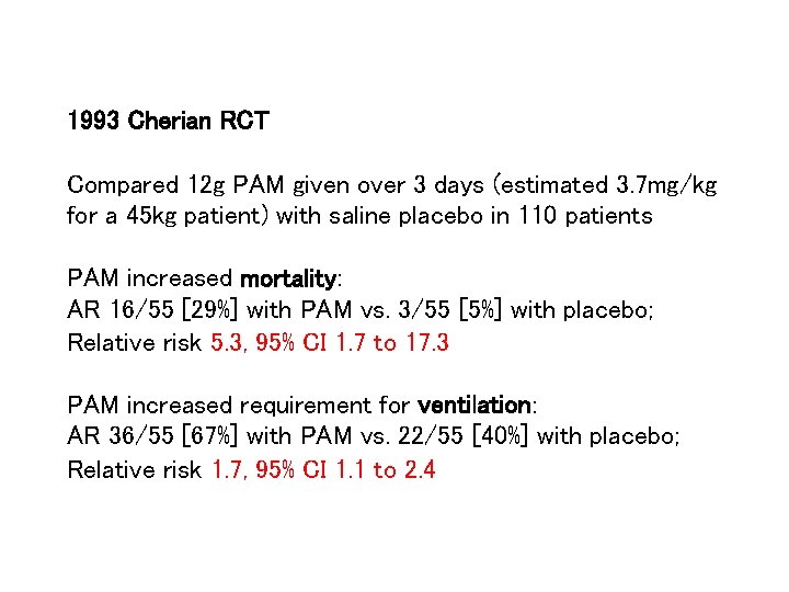 1993 Cherian RCT Compared 12 g PAM given over 3 days (estimated 3. 7