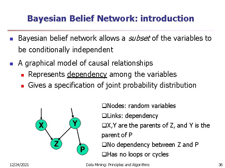 Bayesian Belief Network: introduction n Bayesian belief network allows a subset of the variables