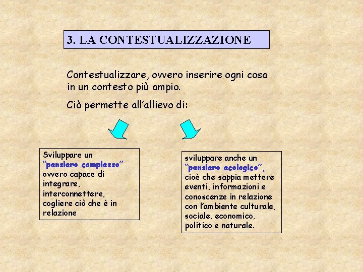 3. LA CONTESTUALIZZAZIONE Contestualizzare, ovvero inserire ogni cosa in un contesto più ampio. Ciò