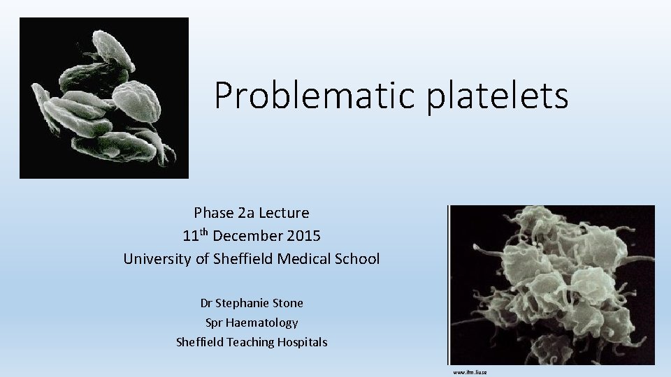 Problematic platelets Phase 2 a Lecture 11 th December 2015 University of Sheffield Medical