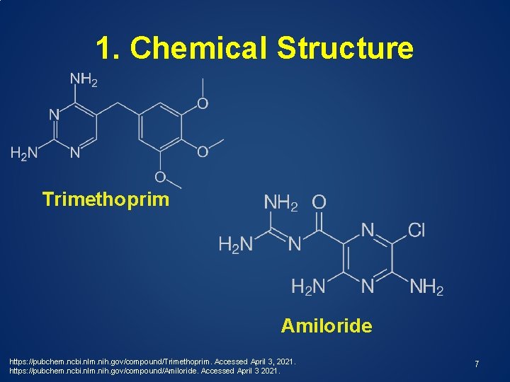 1. Chemical Structure Trimethoprim Amiloride https: //pubchem. ncbi. nlm. nih. gov/compound/Trimethoprim. Accessed April 3,