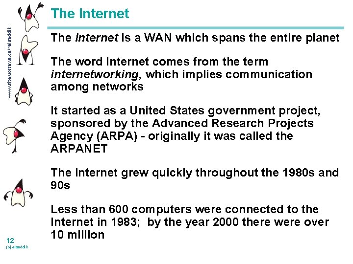 www. site. uottawa. ca/~elsaddik The Internet is a WAN which spans the entire planet