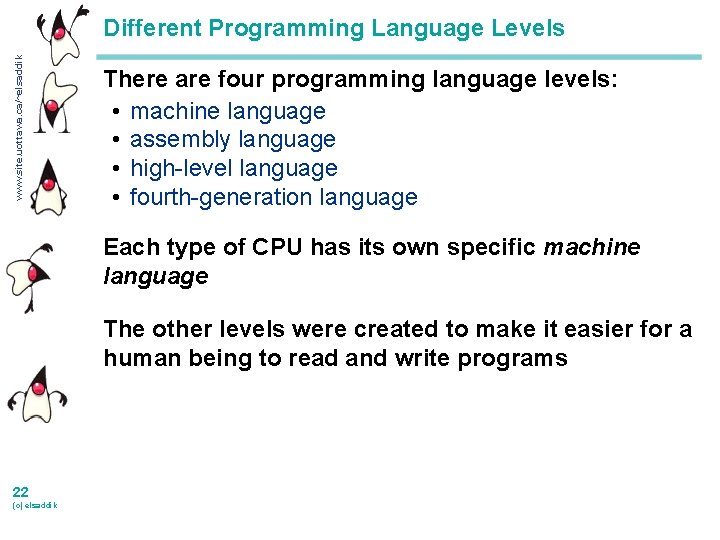 www. site. uottawa. ca/~elsaddik Different Programming Language Levels There are four programming language levels: